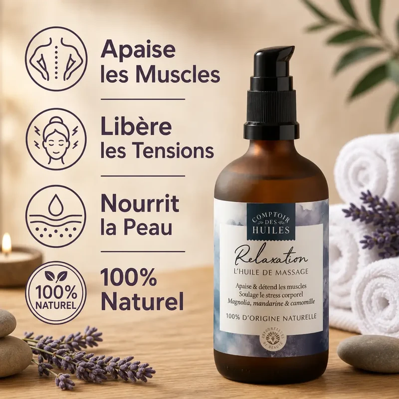 Huile de Massage Relaxation Bio - 100 ml - Comptoir des Huiles