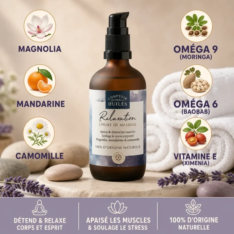Huile de Massage Relaxation Bio - 100 ml - Comptoir des Huiles