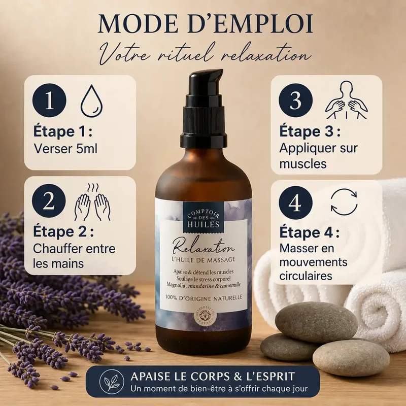 Huile de Massage Relaxation Bio - 100 ml - Comptoir des Huiles