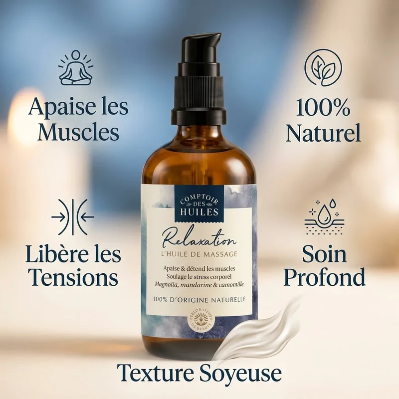Huile de Massage Relaxation Bio - 100 ml - Comptoir des Huiles