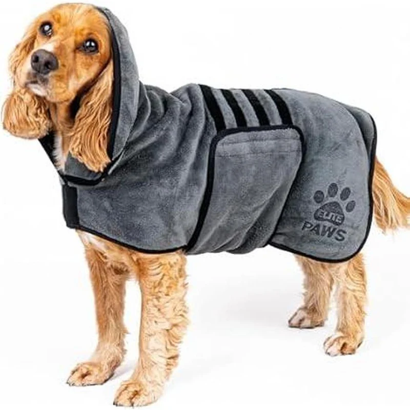 TRIXIE Peignoir Serviette pour Chien Gris Taille L Dos 60 cm Tissu Éponge Réglable