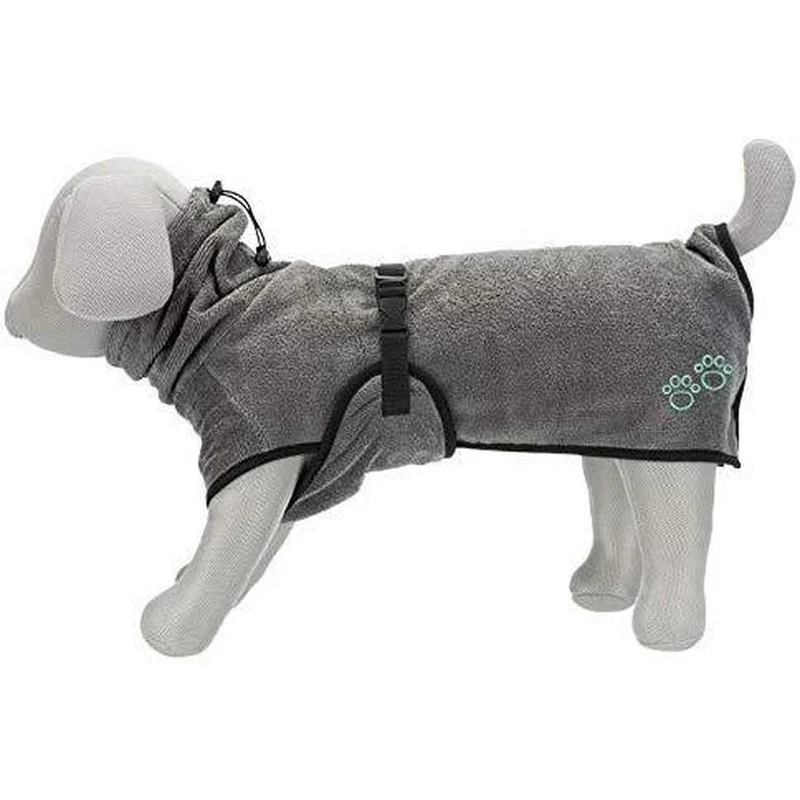TRIXIE Peignoir de bain pour chien Tissu éponge Gris Taille M 50cm