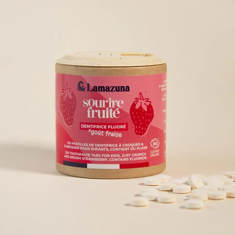 Dentifrice à Croquer Fraise Enfant - 120 pastilles - Lamazuna