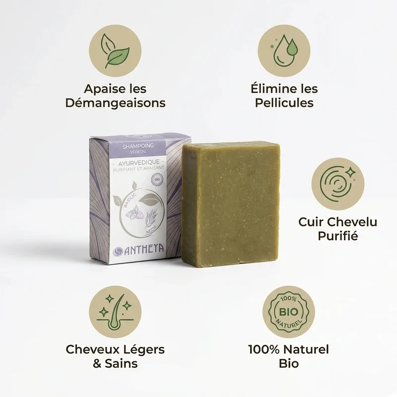 Shampoing solide anti-pellicules et démangeaisons - 100 g - Antheya