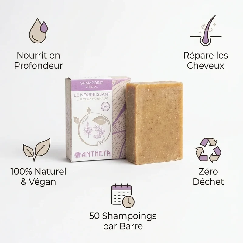 Shampoing solide - nourrissant et réparateur - 100 g - Antheya