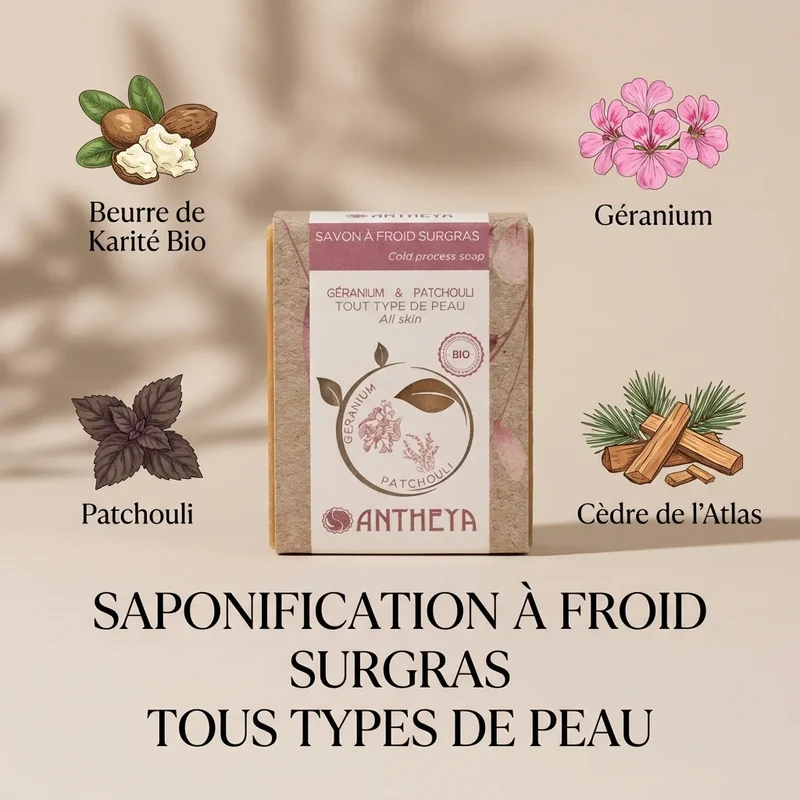 Savon géranium patchouli (toutes peaux) - 100 g - Antheya