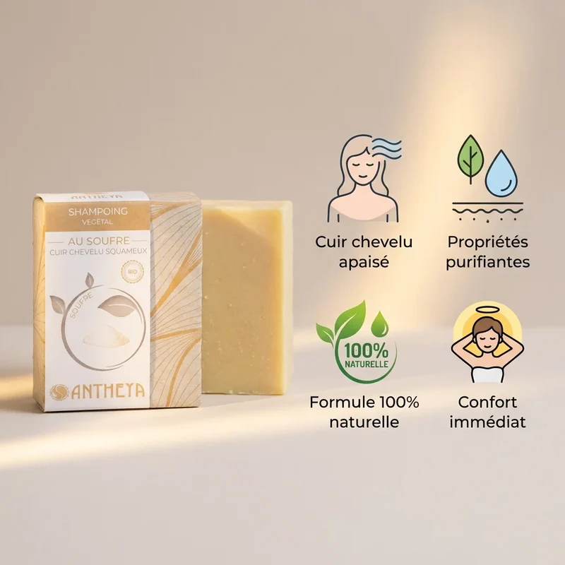 Shampoing solide au soufre - cuir chevelu squameux - 100 g - Antheya