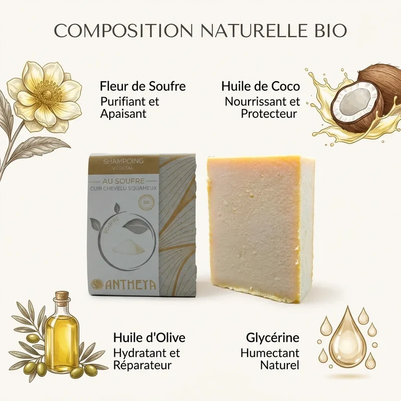Shampoing solide au soufre - cuir chevelu squameux - 100 g - Antheya
