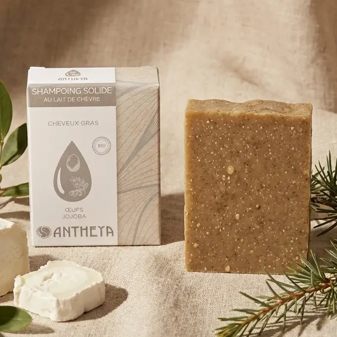 Shampoing solide lait de chèvre - cheveux gras - 100 g - Antheya