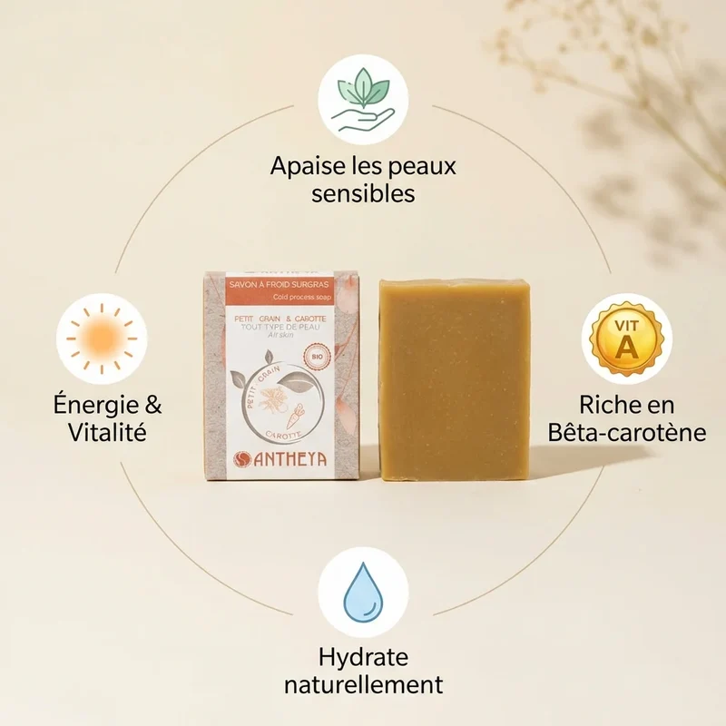 Savon Petit Grain Bigarade Carotte - Peaux Sensibles - Antheya