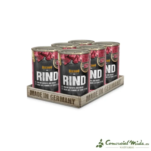 Nourriture humide BELCANDO au bœuf, pommes de terre et petits pois pour chiens