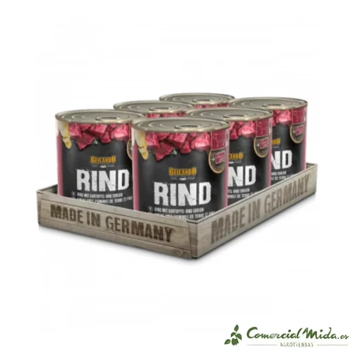 Nourriture humide BELCANDO au bœuf, pommes de terre et petits pois pour chiens