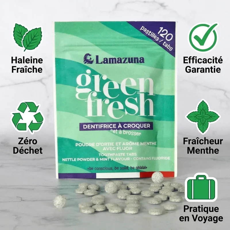 Dentifrice à Croquer Green Fresh - 120 pastilles - Lamazuna