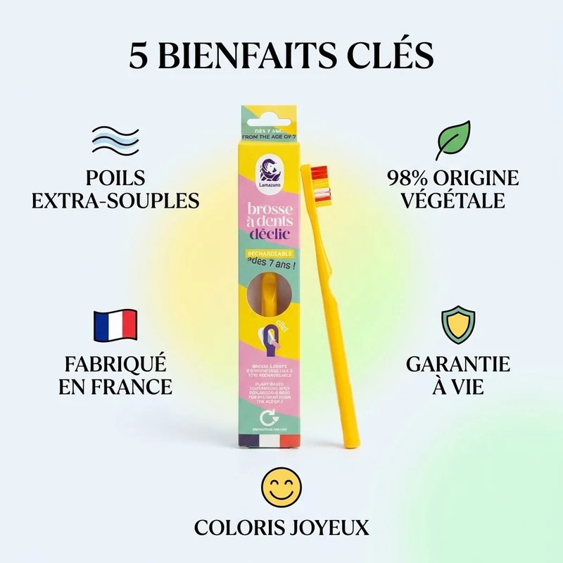 Brosse à dents pour enfant rechargeable - Jaune - Lamazuna