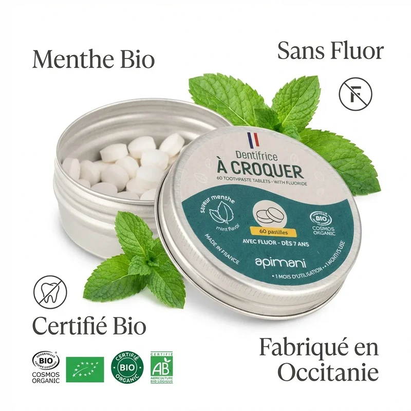 Dentifrice à Croquer Menthe Bio - 60 Pastilles - Apinami