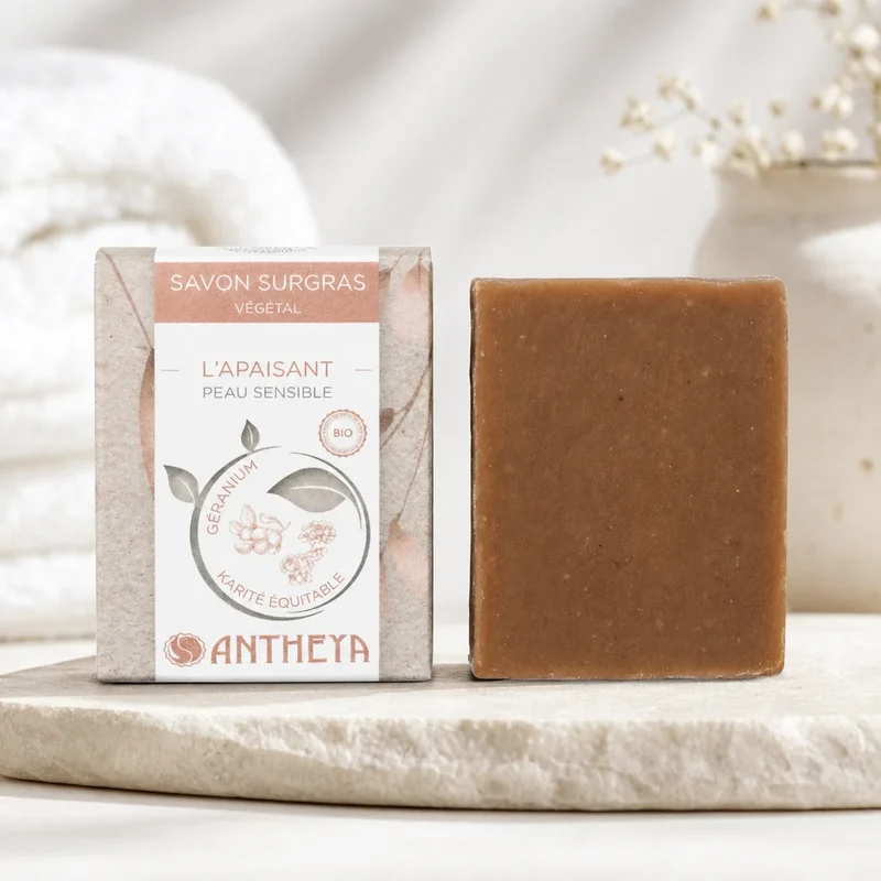 Savon surgras végétal Apaisant Peaux Sensibles - 100 g - Antheya
