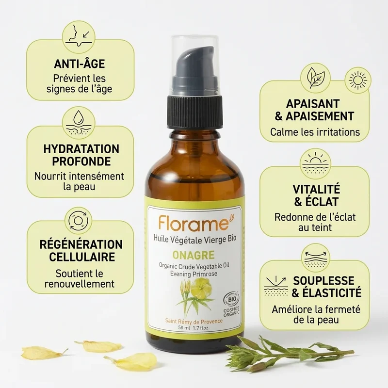 Huile Végétale d'Onagre Bio 50 ml - Anti-âge - Florame