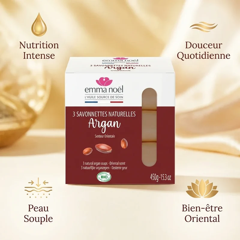 Savonnettes à l'Argan Bio - 3 x 150 g - Emma Noël