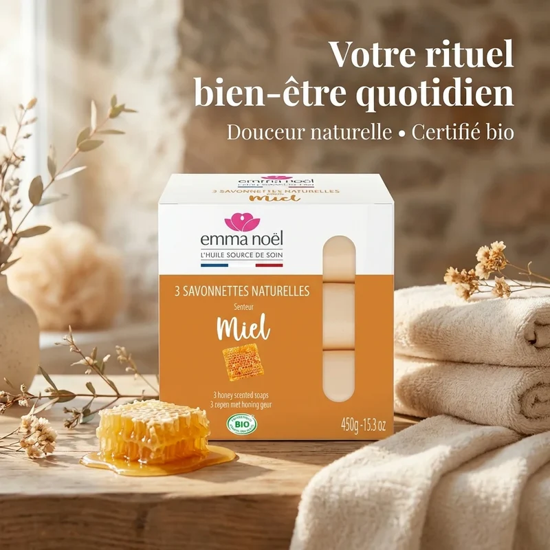 Savonnettes Miel Bio - 3 x 150 g - EMMA NOËL