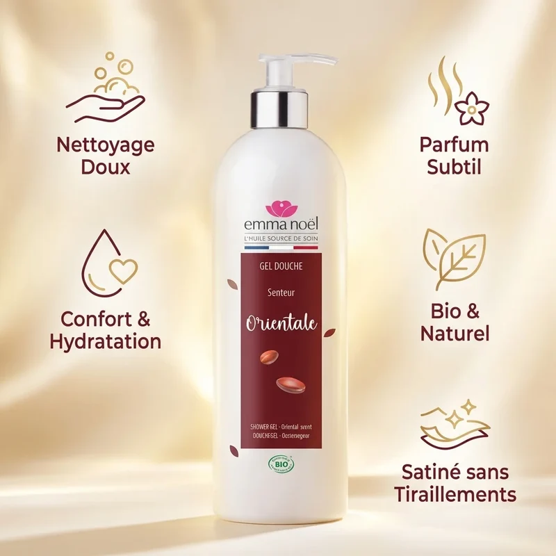 Gel Douche à l'Huile d'Argan Bio - 1 L - Emma Noël