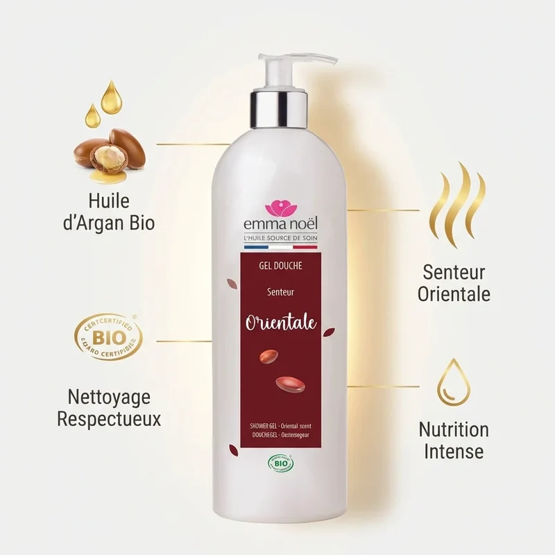 Gel Douche à l'Huile d'Argan Bio - 1 L - Emma Noël