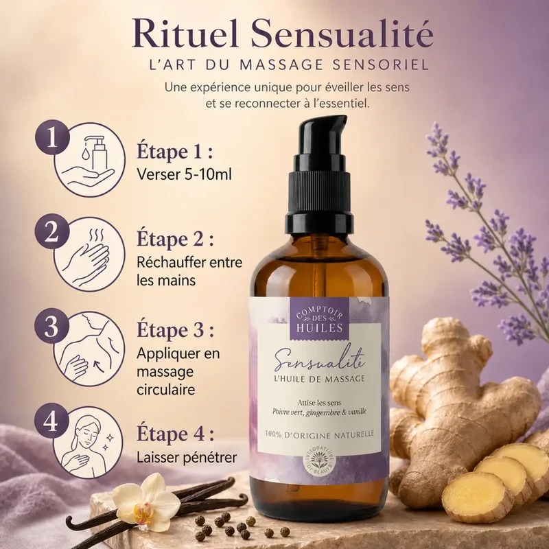 Huile de Massage Sensualité Bio - 100 ml - Comptoir des Huiles