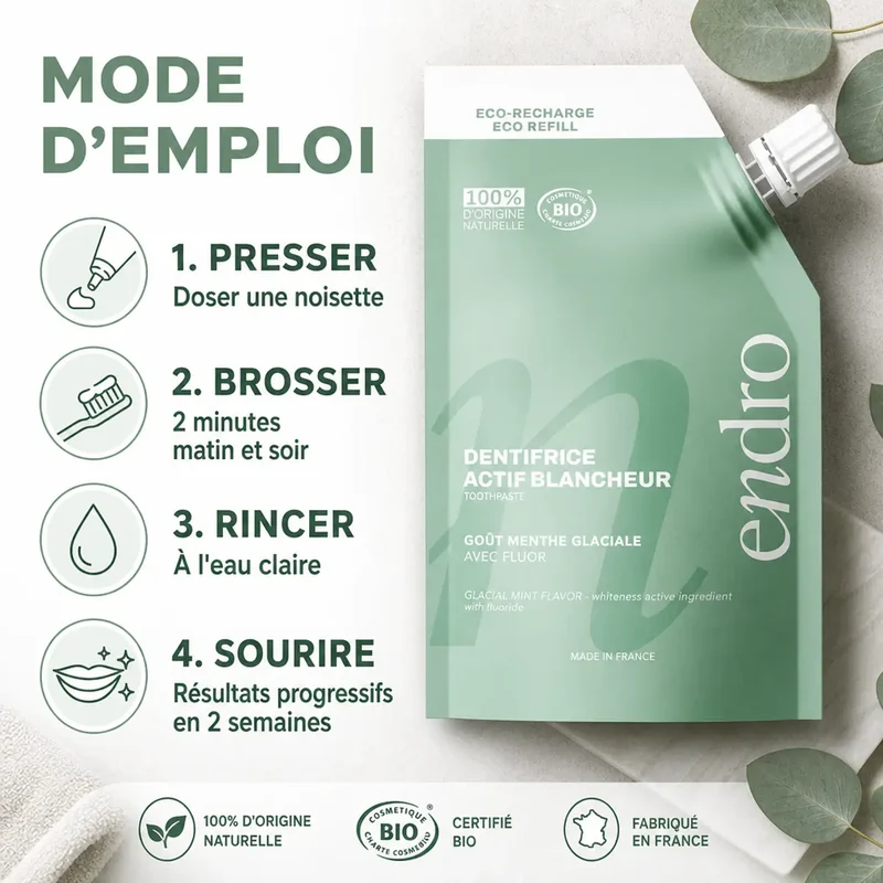 Recharge Dentifrice Actif Blancheur Menthe Glaciale - 350 g - Endro