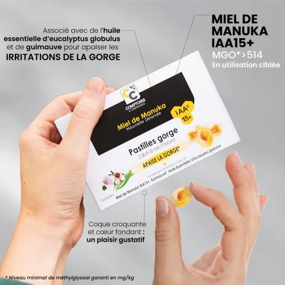 Pastilles Gorge cœur fondant au miel de manuka iaa15+ - Comptoirs et compagnies