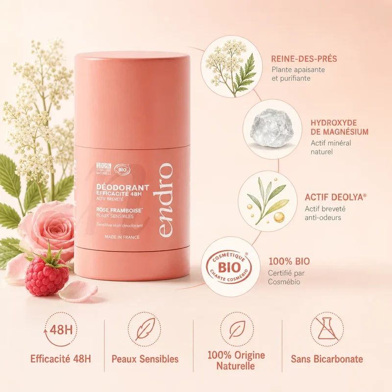 Déodorant Stick Rechargeable 50g - Parfum rose-framboise - Endro