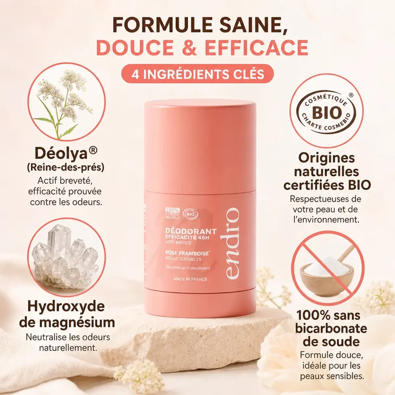 Déodorant Stick Rechargeable 50g - Parfum rose-framboise - Endro