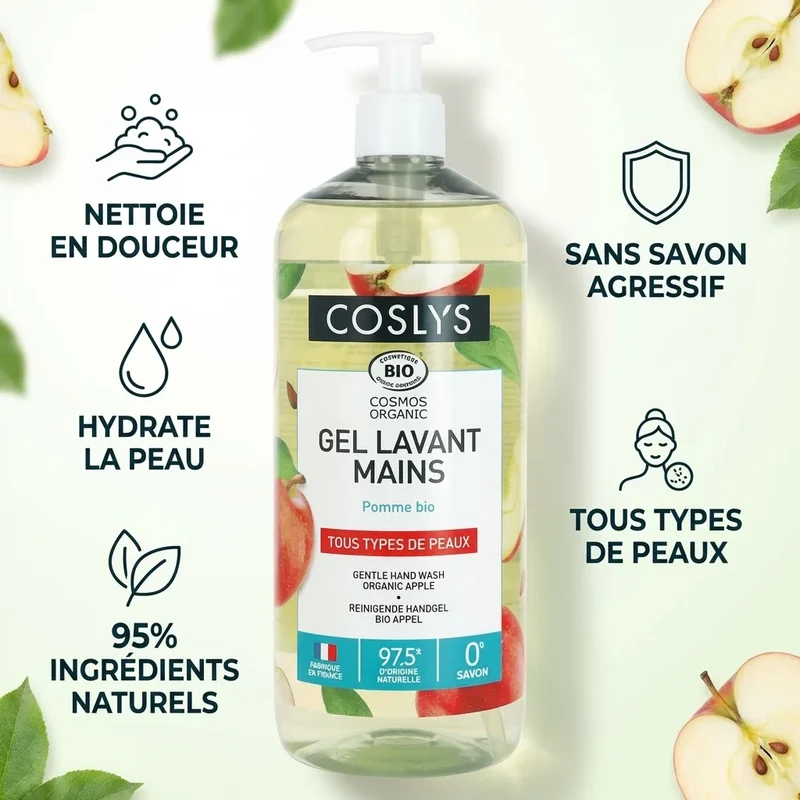 Gel Lavant Mains Pomme certifié bio – 1L – Coslys