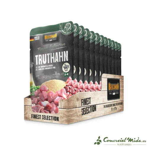 BELCANDO TRUTHAHN Nourriture humide pour chien à la dinde, à l'amarante et aux petits pois, 12 x 125 g