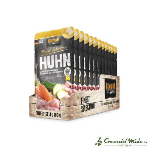Nourriture humide pour chien BELCANDO HUHN au poulet, riz, courgettes et carottes