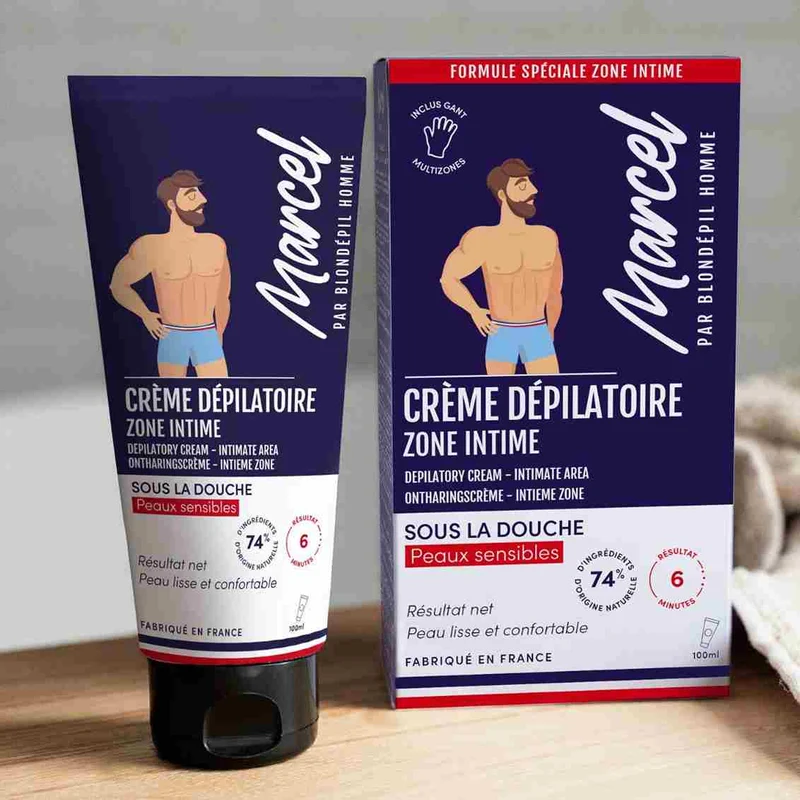 Crème dépilatoire zones intimes + gant - Marcel par Blondépil Homme