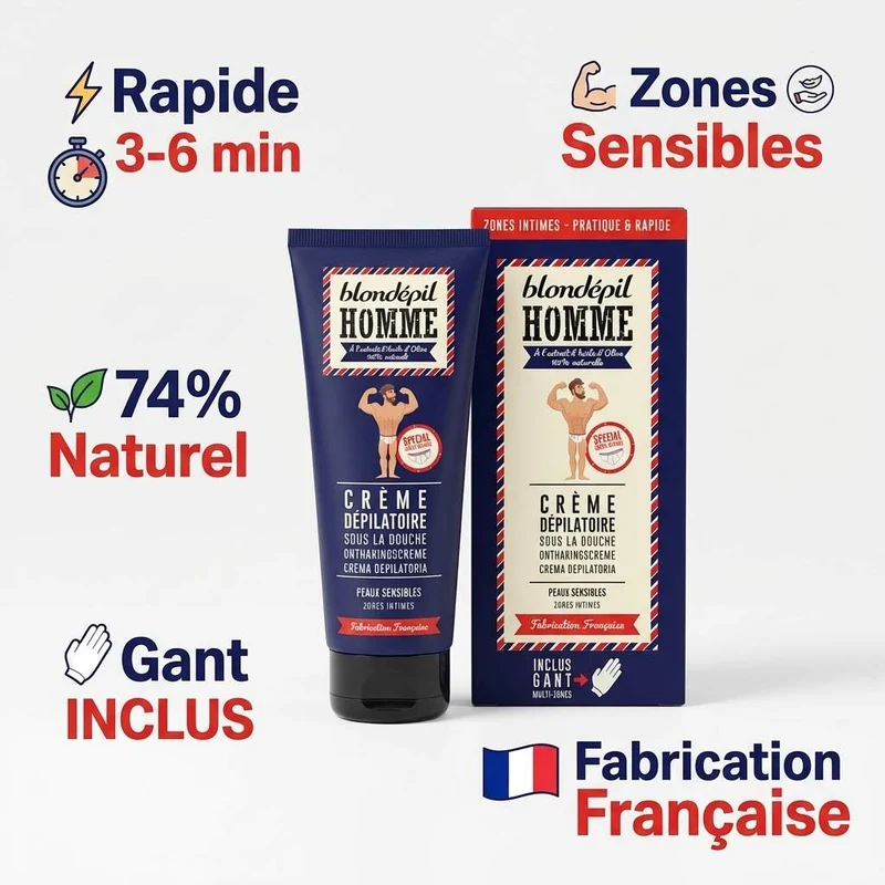 Crème dépilatoire zones intimes + gant - Marcel par Blondépil Homme