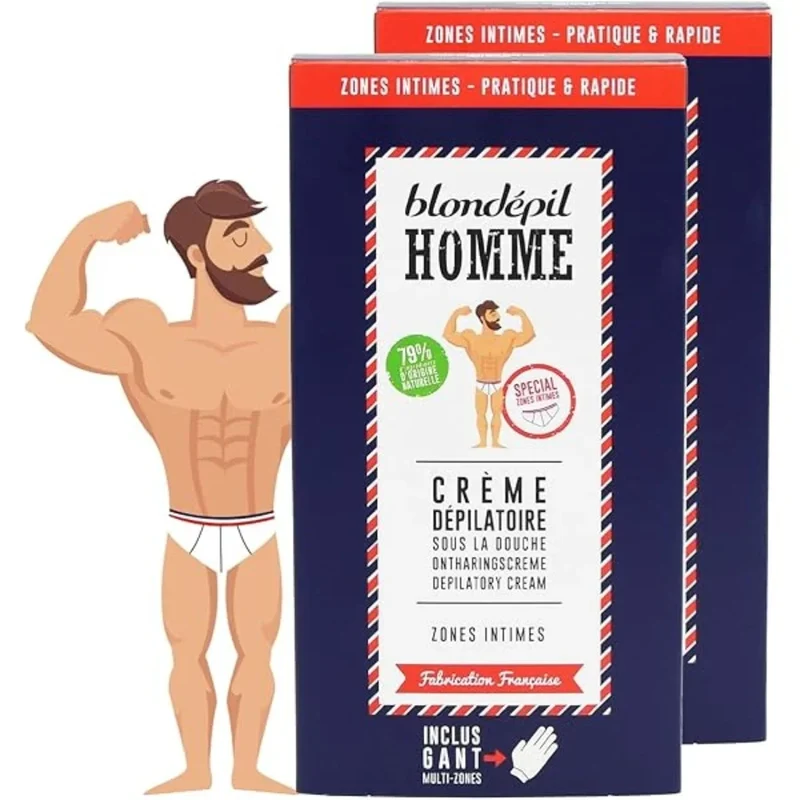 Crème dépilatoire douche (gant inclus) - Aisselles & Corps - Blondépil Homme