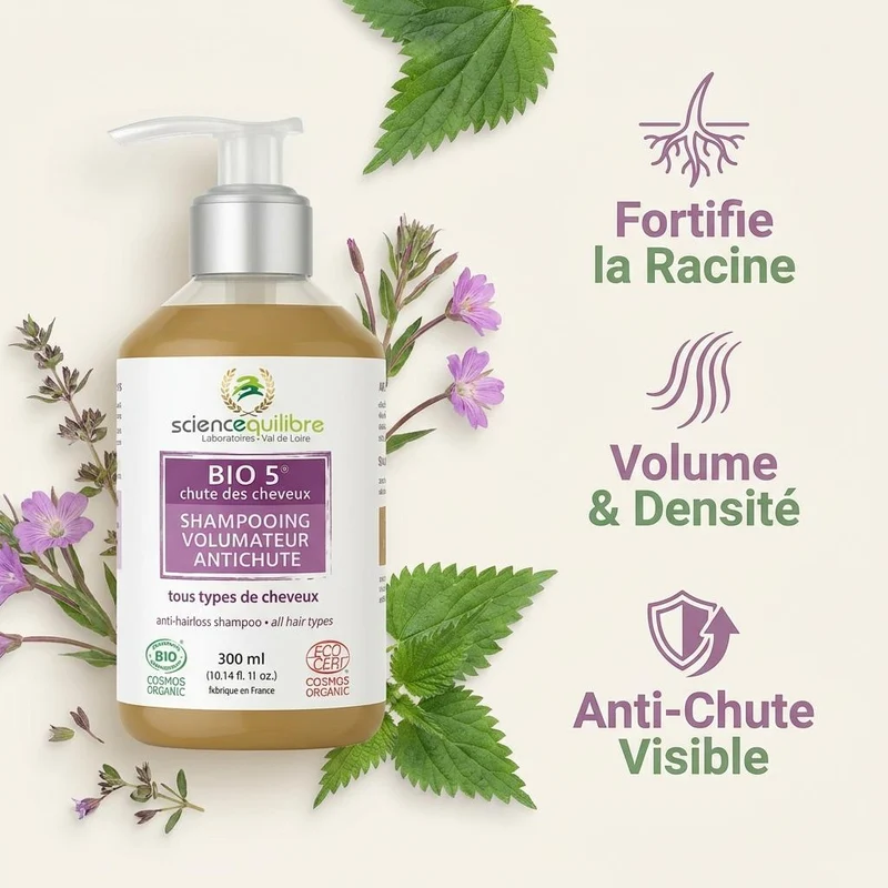 Shampooing volumateur anti-chute BIO 5 pour cheveux fins – Science & Équilibre