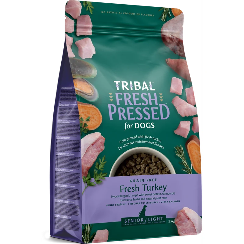 TRIBAL Croquettes Pressées à Froid pour Chien Senior/Allégé à la Dinde