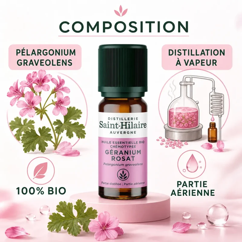 Huile Essentielle de Géranium Rosat Bio - Saint Hilaire - 10 ml