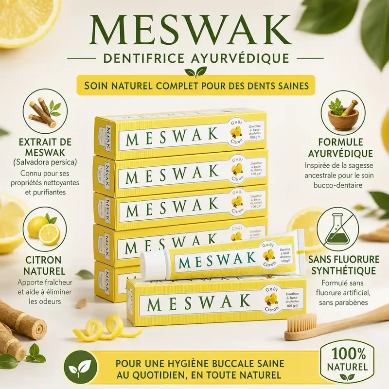 Dentifrice Meswak ayurvédique goût citron - 100g - Kerala Nature