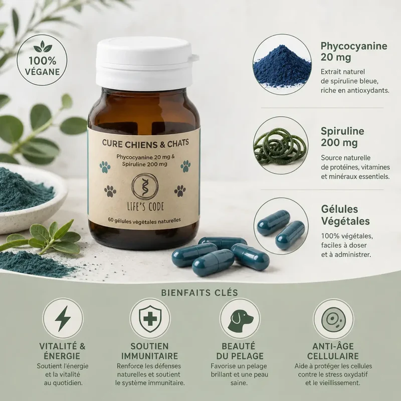 Phycocyanine & Spiruline Chien & Chat - 60 gélules – Life's Code
