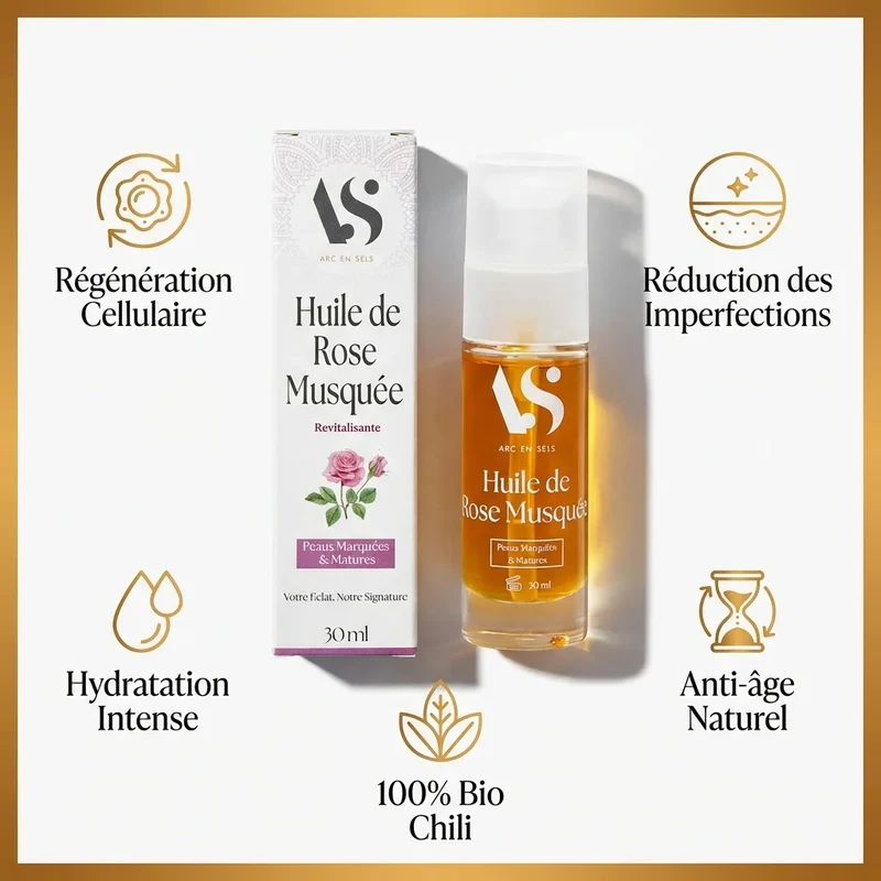 Huile végétale de Rose Musquée du Chili Bio - 30 ml - Arc en Sels