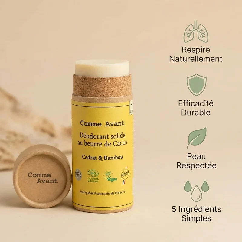 Déodorant Solide au Beurre de Cacao - Cédrat & Bambou - 60 g - Comme Avant