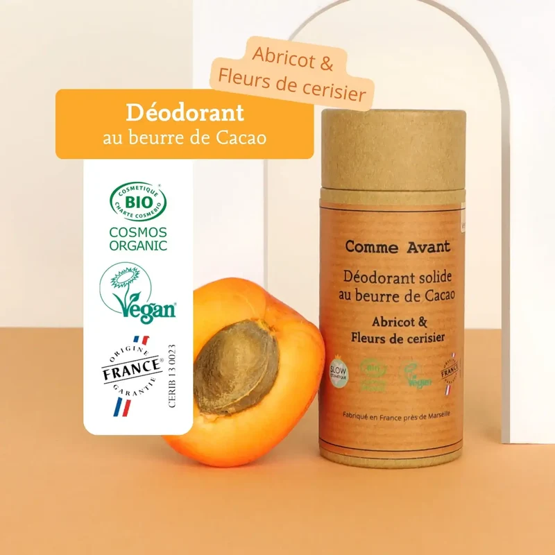 Déodorant Solide au Beurre de Cacao - Abricot & Fleurs de Cerisier - 60 g - Comme Avant