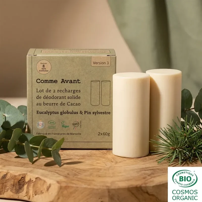 Déodorant solide au beurre de cacao eucalyptus et pin sylvestre (recharges) - 2x60g - Comme Avant