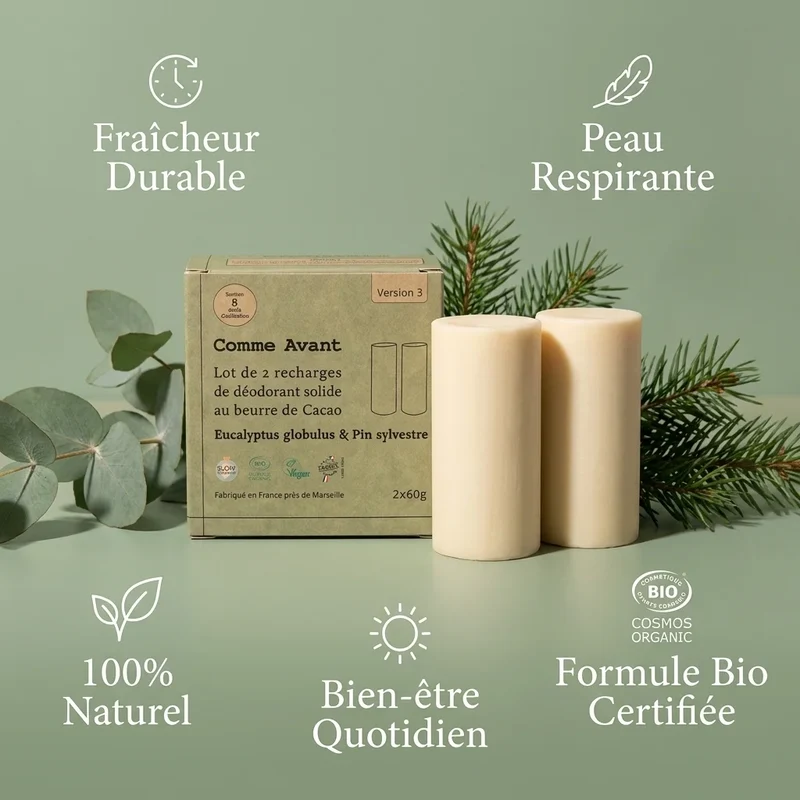 Déodorant solide au beurre de cacao eucalyptus et pin sylvestre (recharges) - 2x60g - Comme Avant
