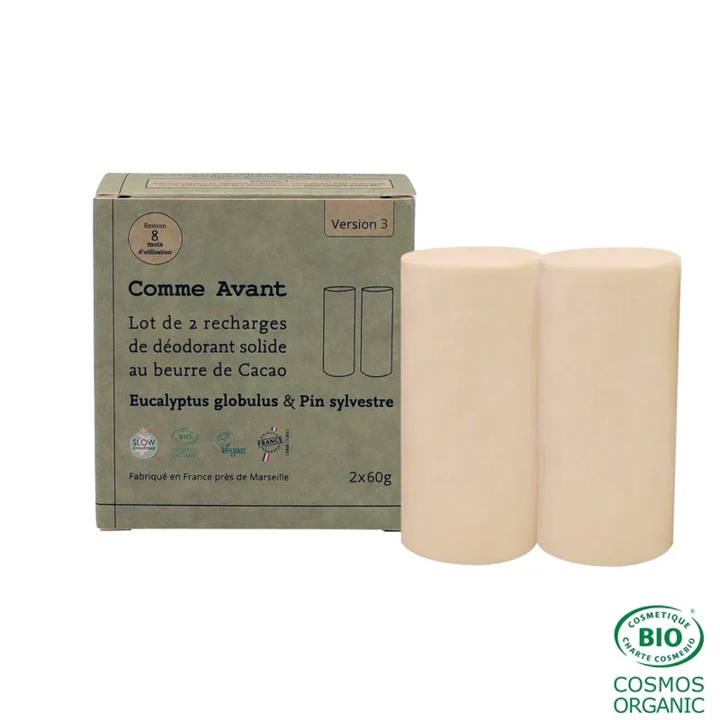 Déodorant solide au beurre de cacao eucalyptus et pin sylvestre (recharges) - 2x60g - Comme Avant