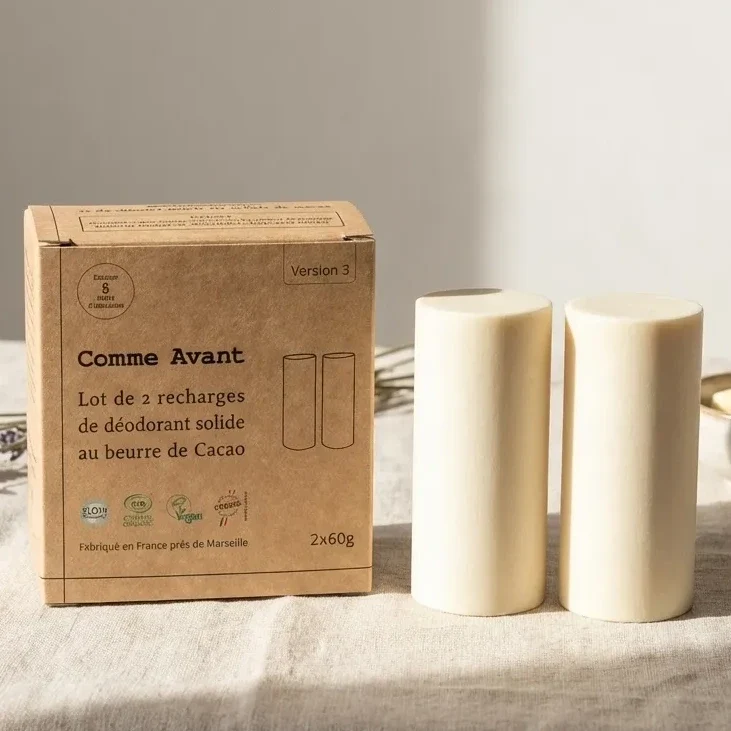 Déodorant solide au beurre de cacao brut (recharges) - 2x60g - Comme Avant