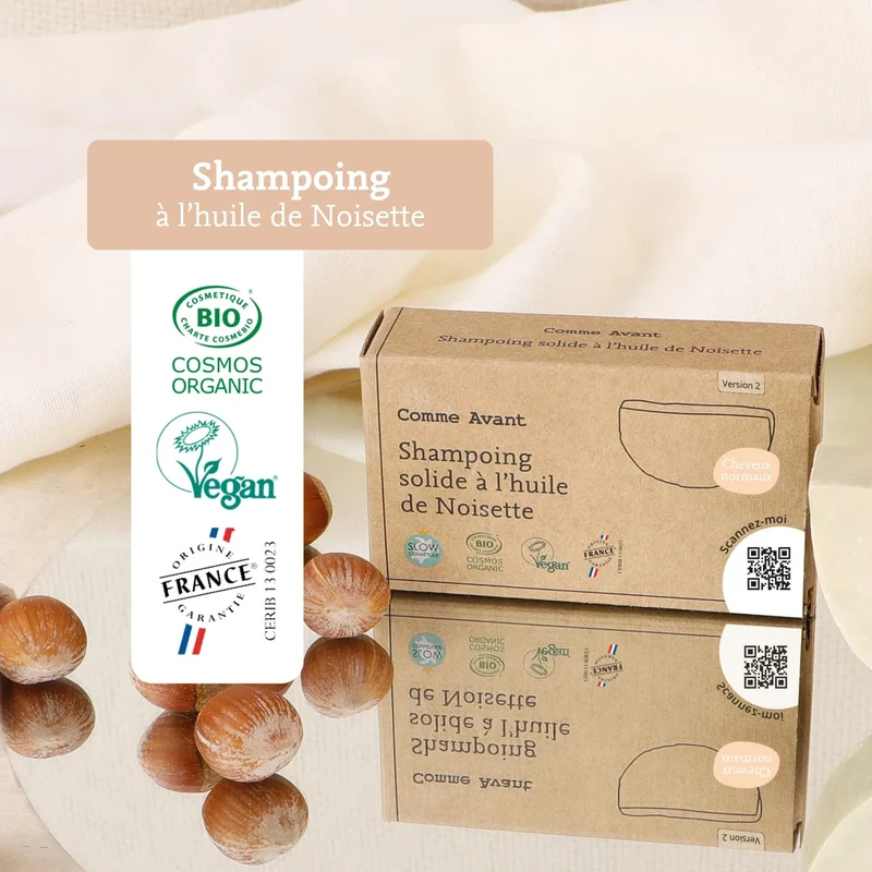 Shampoing solide Cheveux normaux à l'huile de noisette - 210 g - Comme Avant