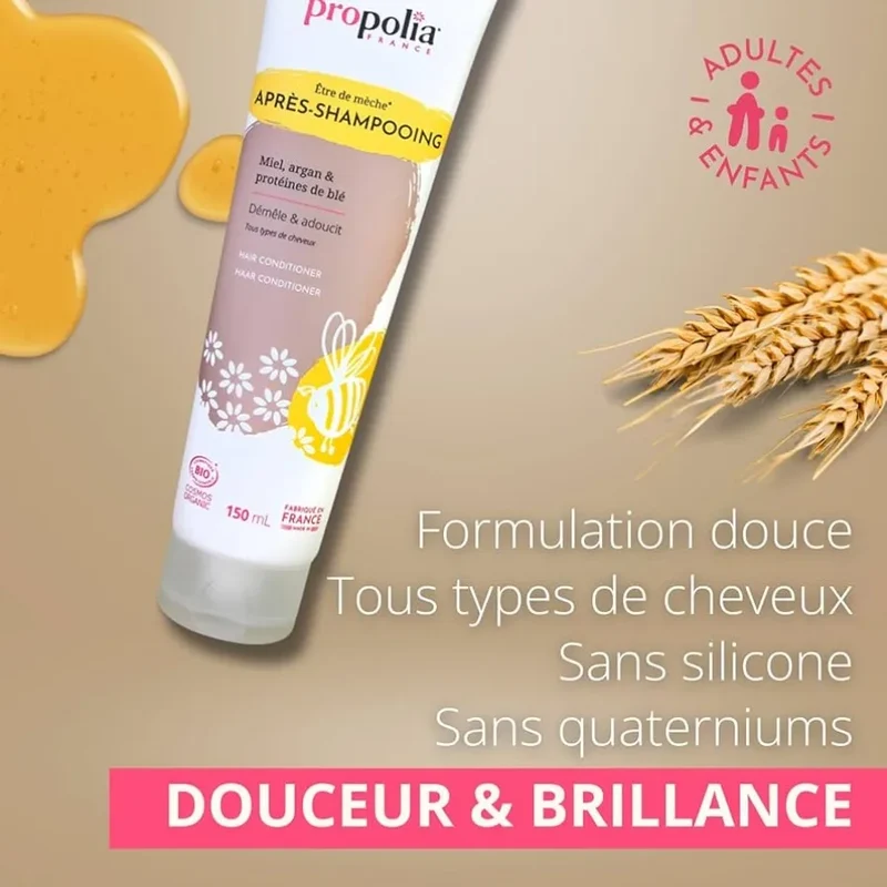 Après-shampoing bio Miel, Argan & Protéines de Blé - 150ml - Propolia